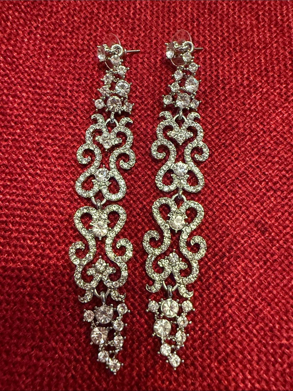 Silver Crystal Filigree Drop Earrings - Elegant Evening Jewelry